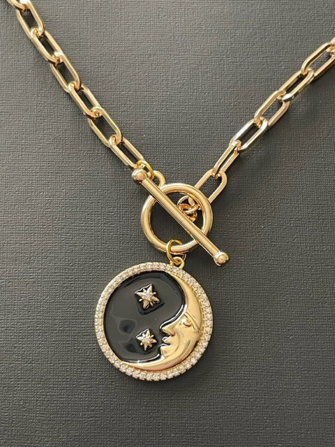 Black Moon Necklace with Rhinestones